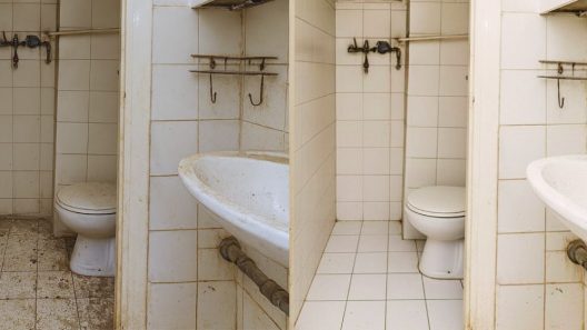 Confronto visivo del prima e dopo di un bagno, evidenziando la drastica trasformazione da uno stato di abbandono a un ambiente rinnovato e moderno grazie al virtual home staging, mostrando l'impatto positivo sulla percezione dell'immobile.