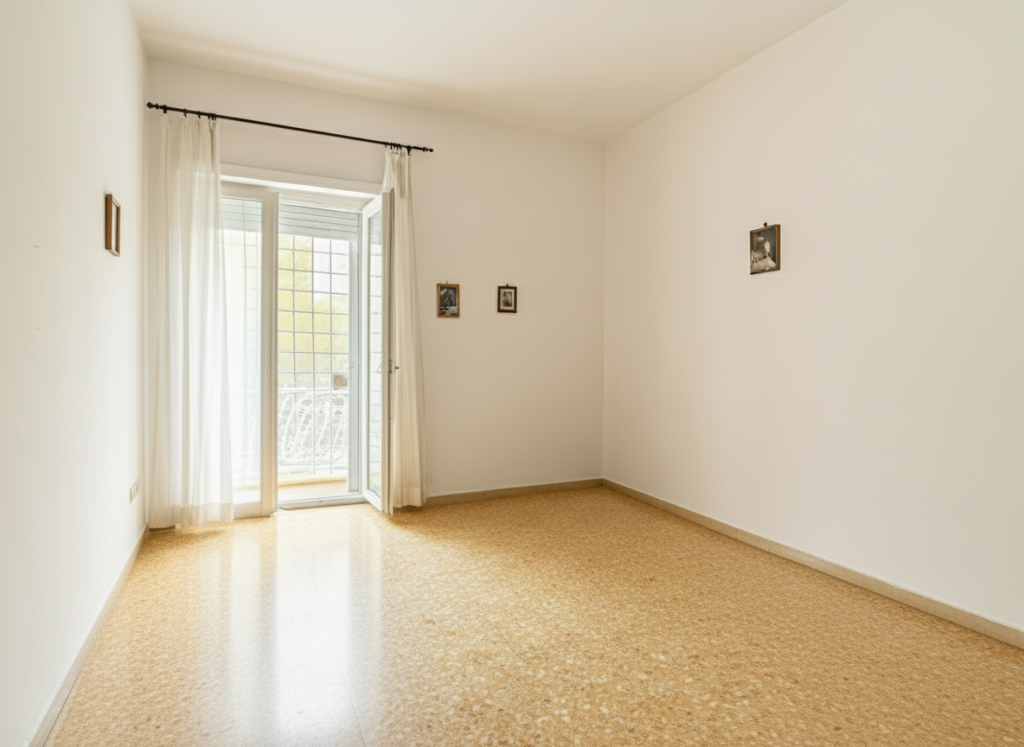 camera da letto svuotata con l'home staging virtuale